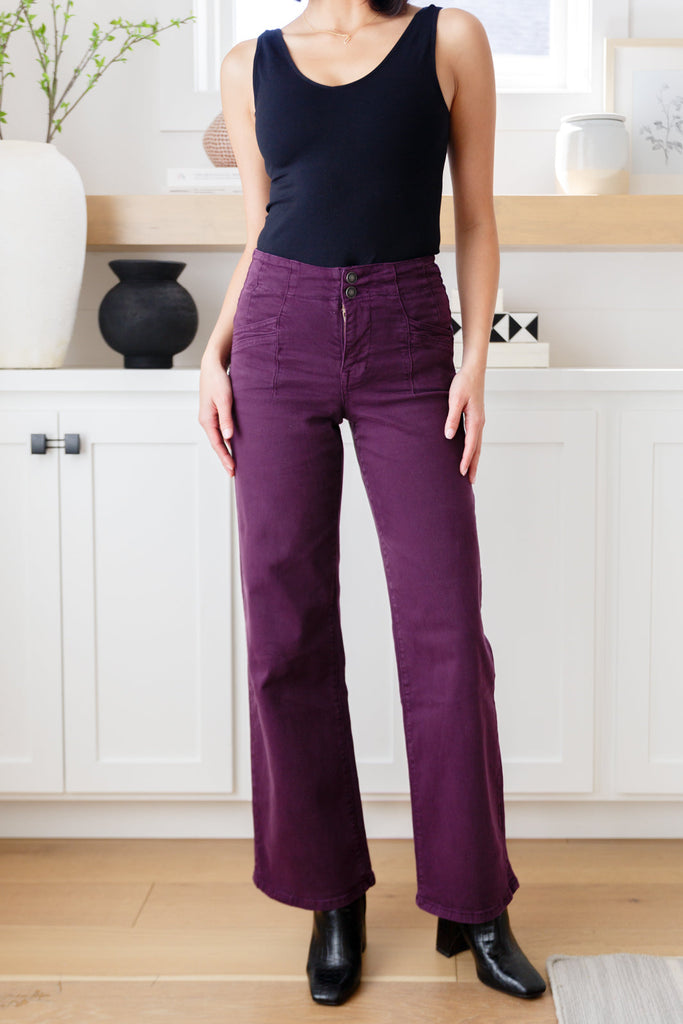 Petunia High-Rise Wide Leg Jeans in Plum by Micah Denim-Womens-Villari Chic, women's online fashion boutique in Severna, Maryland
