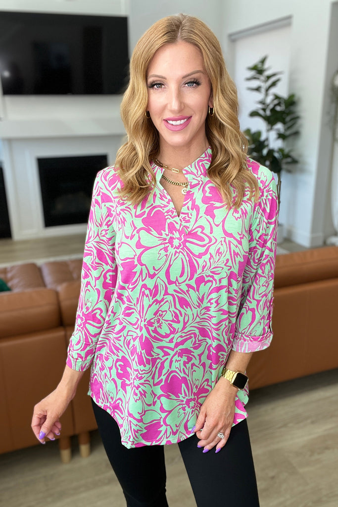 Lizzy Top in Emerald Pink Floral-Tops-Villari Chic, women's online fashion boutique in Severna, Maryland