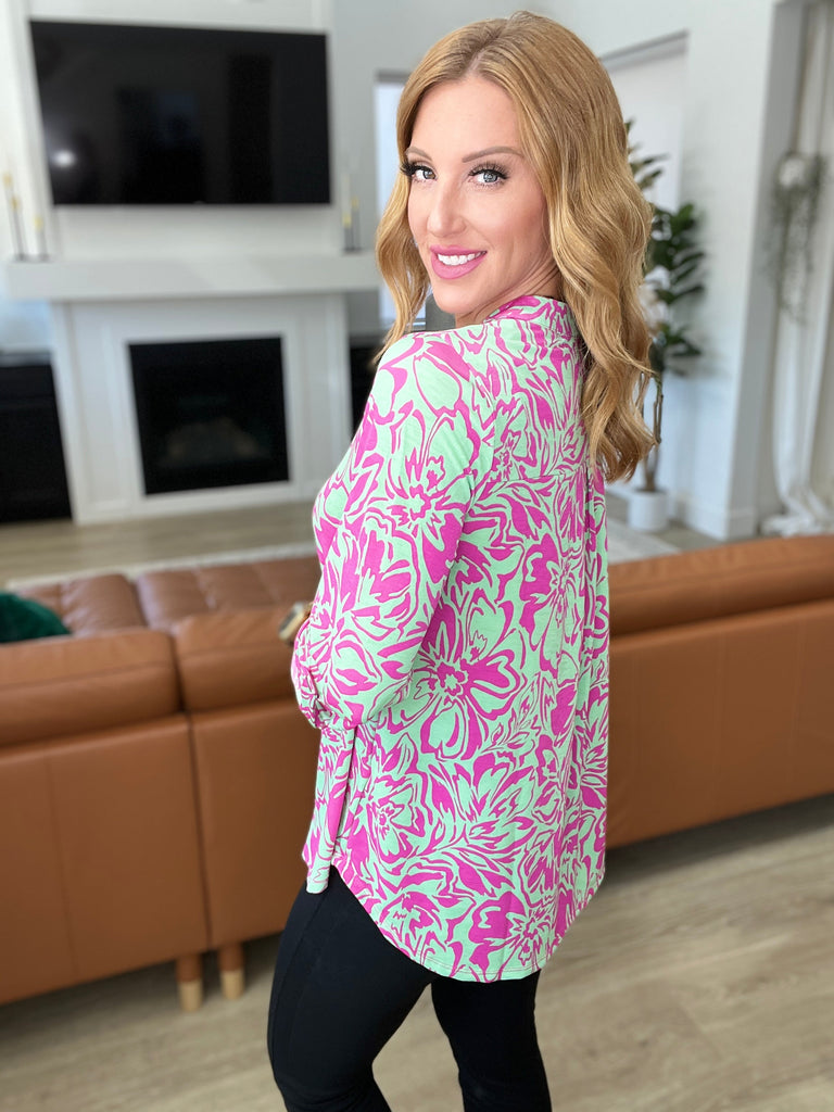 Lizzy Top in Emerald Pink Floral-Tops-Villari Chic, women's online fashion boutique in Severna, Maryland