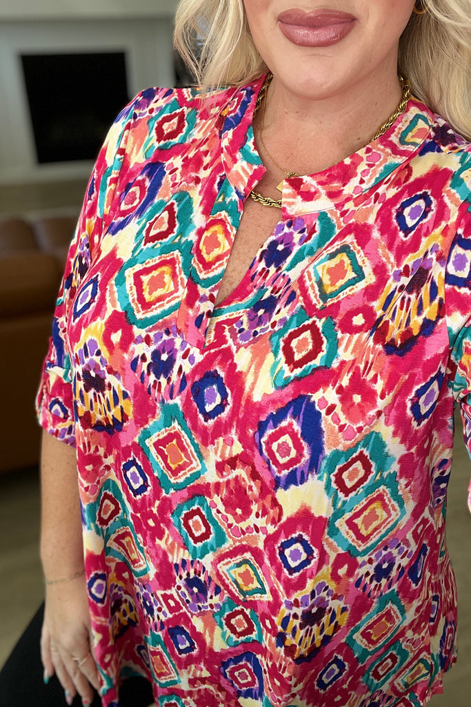 Lizzy Top in Hot Pink Ikat-Tops-Villari Chic, women's online fashion boutique in Severna, Maryland