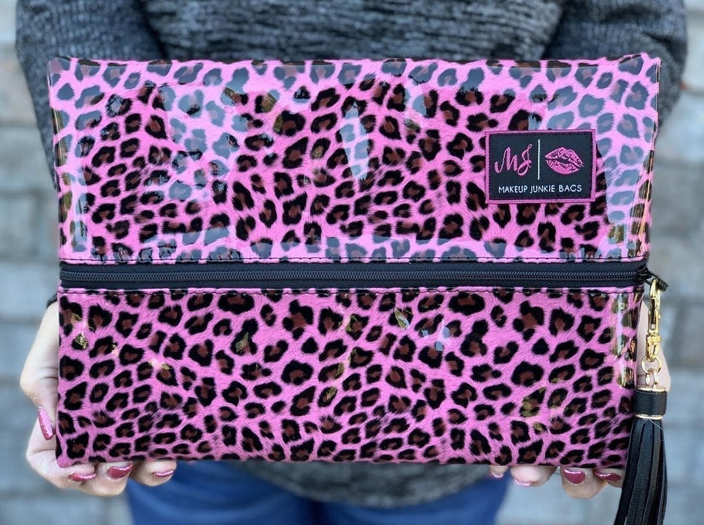 Pink Patent Leopard Makeup Junkie Bag - 2 Sizes!-Villari Chic, women's online fashion boutique in Severna, Maryland