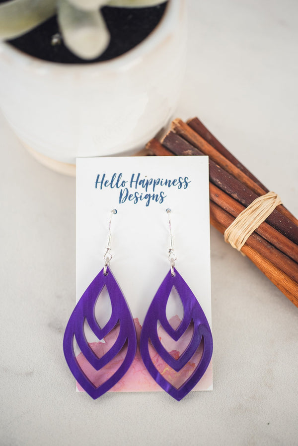 Purple Pearl Acrylic Cutout Teardrop Dangle Earrings-Villari Chic, women's online fashion boutique in Severna, Maryland