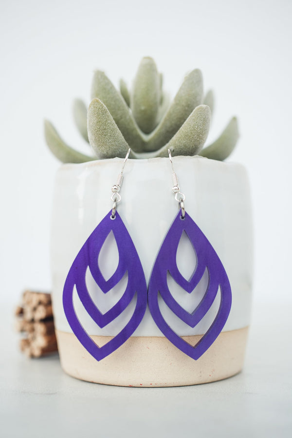 Purple Pearl Acrylic Cutout Teardrop Dangle Earrings-Villari Chic, women's online fashion boutique in Severna, Maryland