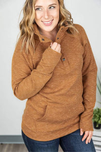 Quilted Snap Pullover in Camel-Villari Chic, women's online fashion boutique in Severna, Maryland