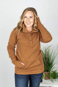 Quilted Snap Pullover in Camel-Villari Chic, women's online fashion boutique in Severna, Maryland