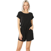 Short-Sleeved Romper in Classic Black-Villari Chic, women's online fashion boutique in Severna, Maryland