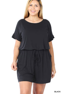 Short-Sleeved Romper in Classic Black-Villari Chic, women's online fashion boutique in Severna, Maryland