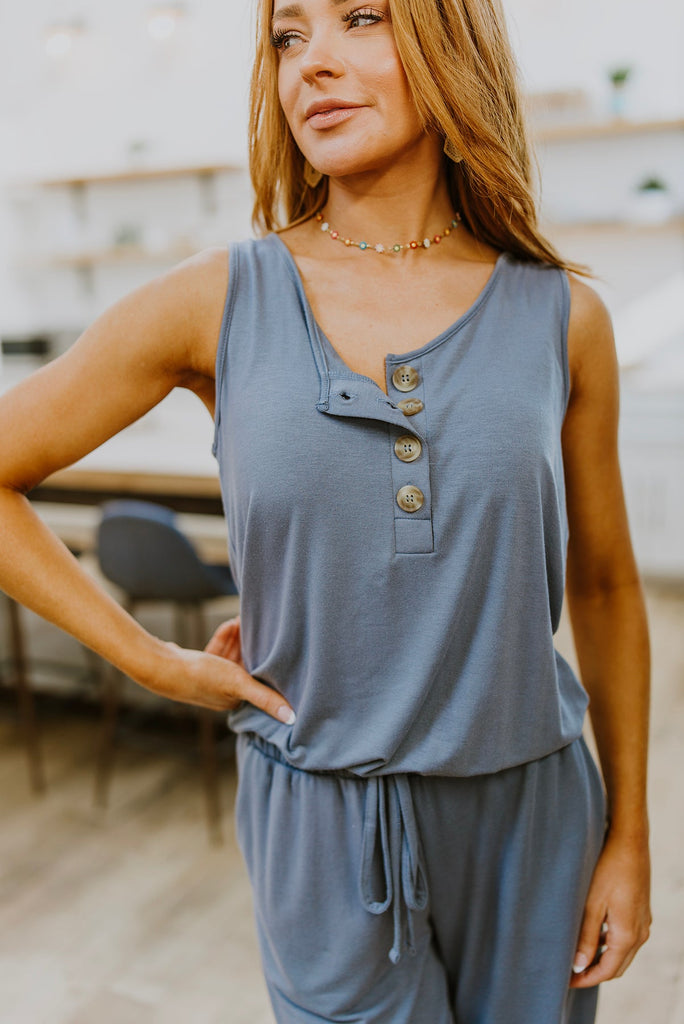 Relaxing Weekend Sleeveless Jumpsuit in Slate Grey-Womens-Villari Chic, women's online fashion boutique in Severna, Maryland