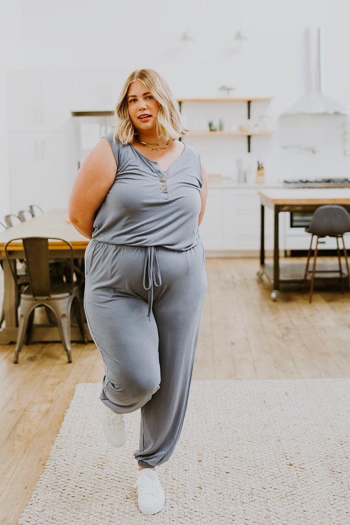 Relaxing Weekend Sleeveless Jumpsuit in Slate Grey-Womens-Villari Chic, women's online fashion boutique in Severna, Maryland