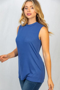 Ribbed Mock Neck Tank in Denim Blue-Villari Chic, women's online fashion boutique in Severna, Maryland