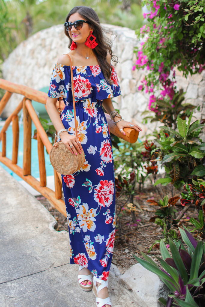 Romantic Off-the-Shoulder Floral Maxi Dress-Villari Chic, women's online fashion boutique in Severna, Maryland