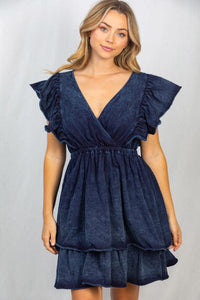 Ruffle Babydoll Dress in Washed Denim-Villari Chic, women's online fashion boutique in Severna, Maryland