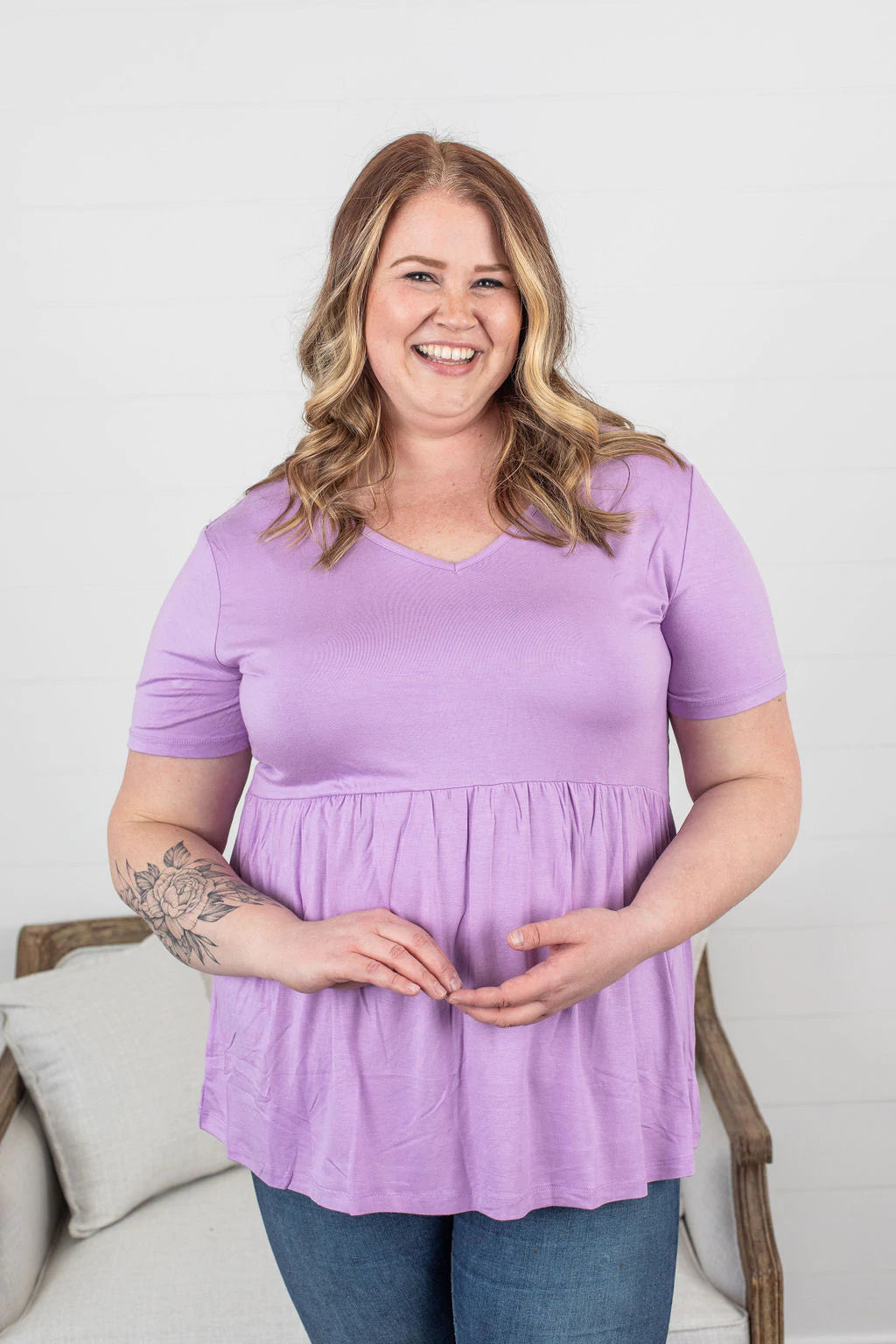 Sarah Babydoll Top in Lavender-Villari Chic, women's online fashion boutique in Severna, Maryland