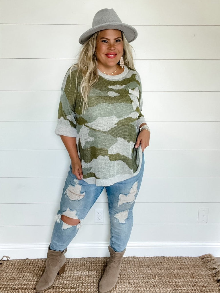 Scout Oversized Knit Top in Camo-Villari Chic, women's online fashion boutique in Severna, Maryland