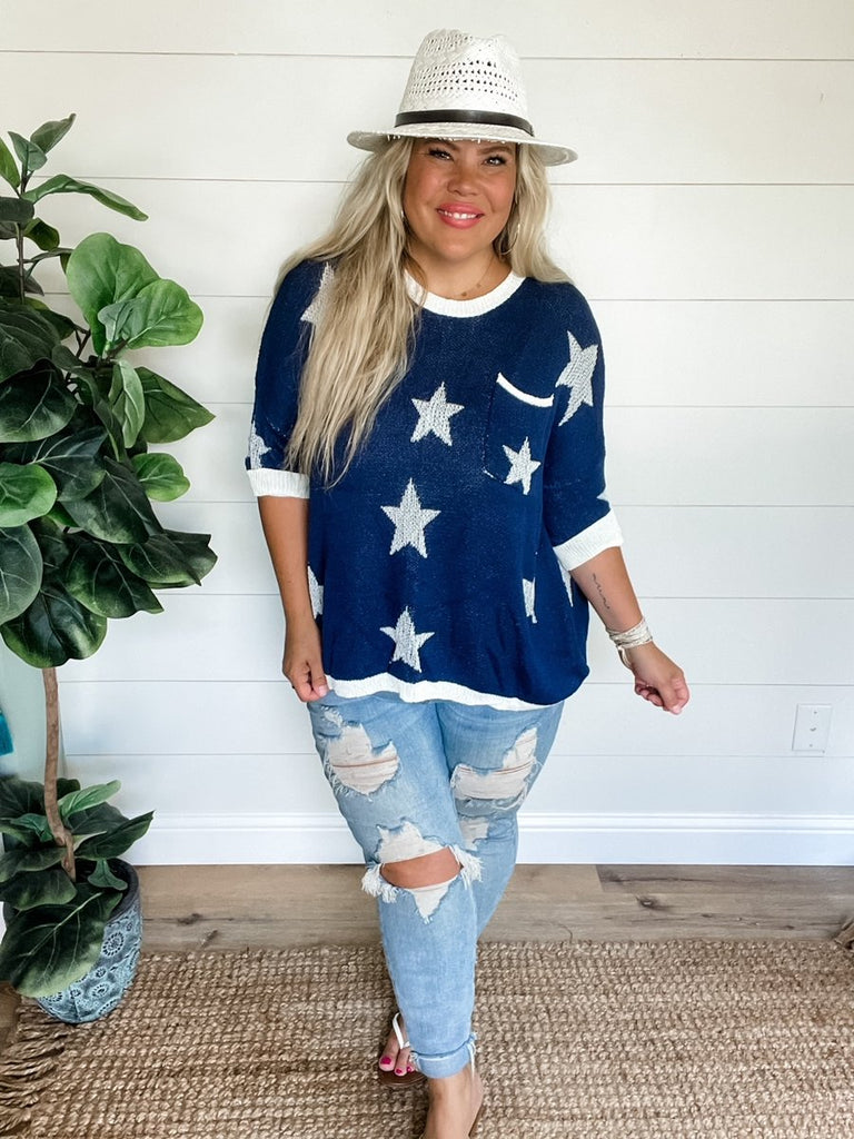 Scout Oversized Knit Top in Navy Star-Villari Chic, women's online fashion boutique in Severna, Maryland