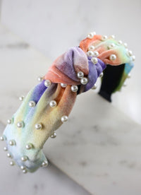 Sherbet Tie-Dye Headband with Pearl Accents in Multi-Villari Chic, women's online fashion boutique in Severna, Maryland