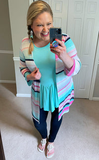 Short-Sleeved Modified Babydoll Top in Aqua-Villari Chic, women's online fashion boutique in Severna, Maryland