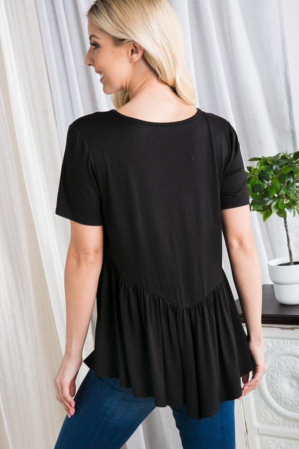 Short-Sleeved Modified Babydoll Top in Aqua-Villari Chic, women's online fashion boutique in Severna, Maryland