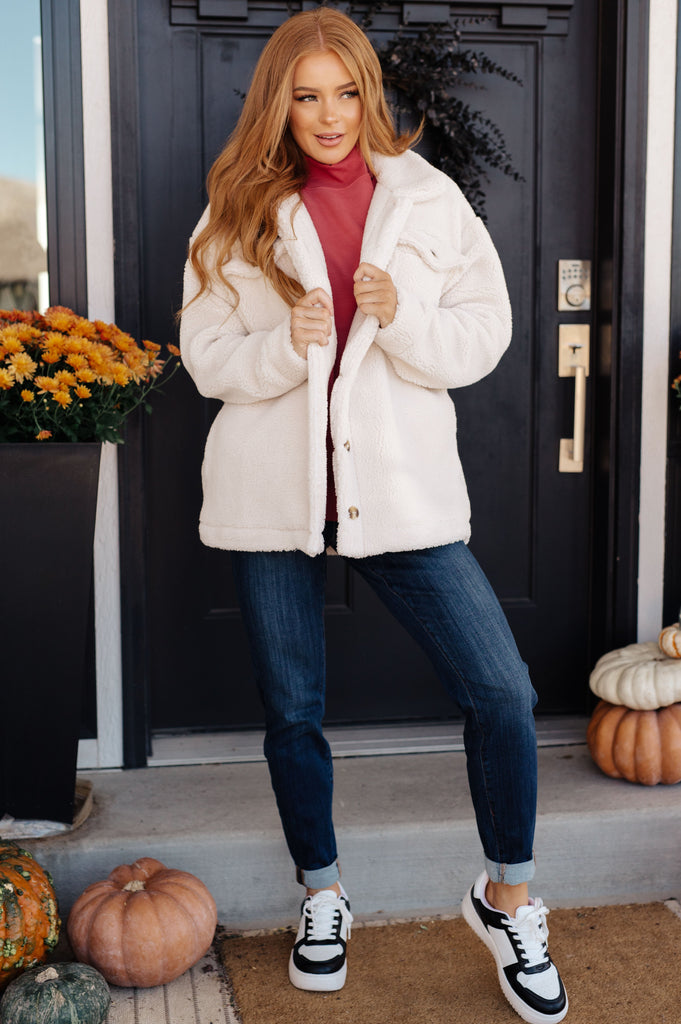 Shrouded in Sherpa Coat in White-Womens-Villari Chic, women's online fashion boutique in Severna, Maryland