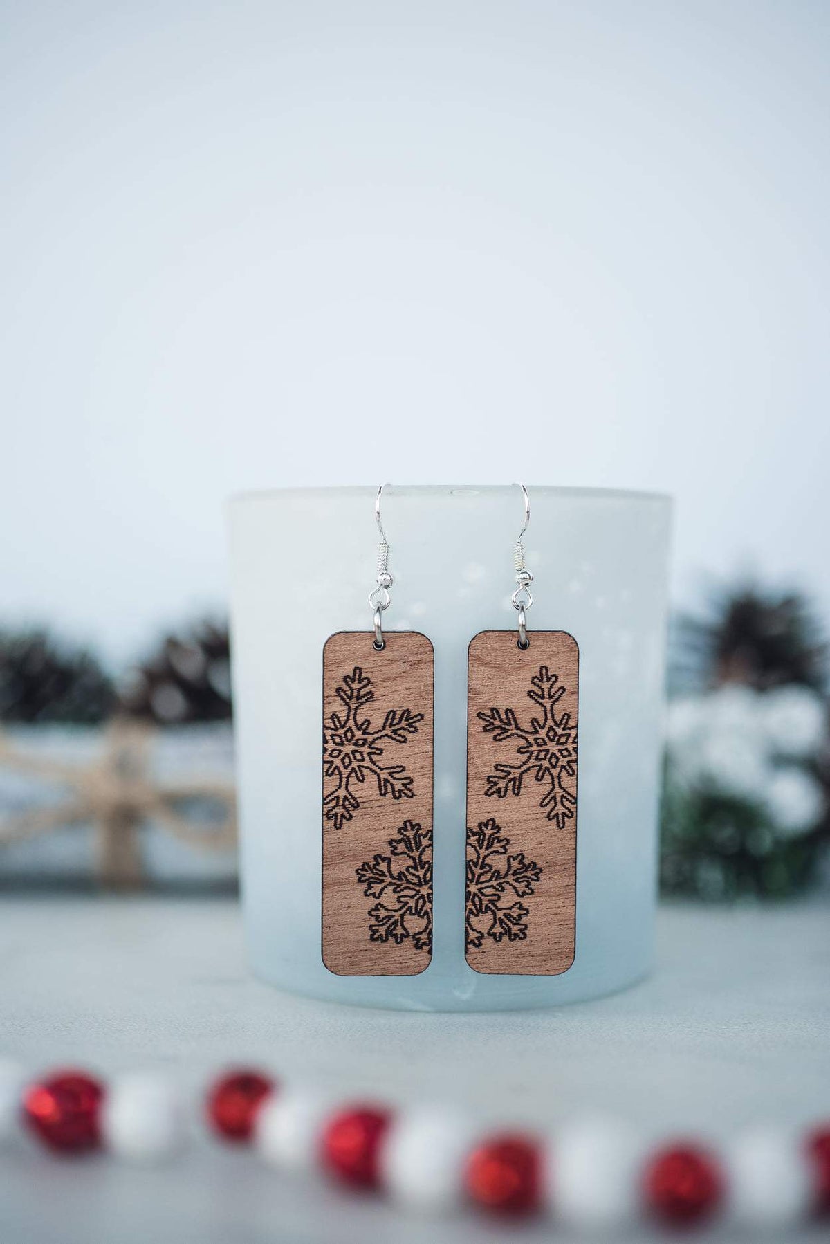 Snowflake Bar Wood Dangle Earrings-Villari Chic, women's online fashion boutique in Severna, Maryland