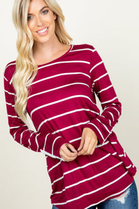 Striped Lace Back Tee in Dark Raspberry-Villari Chic, women's online fashion boutique in Severna, Maryland