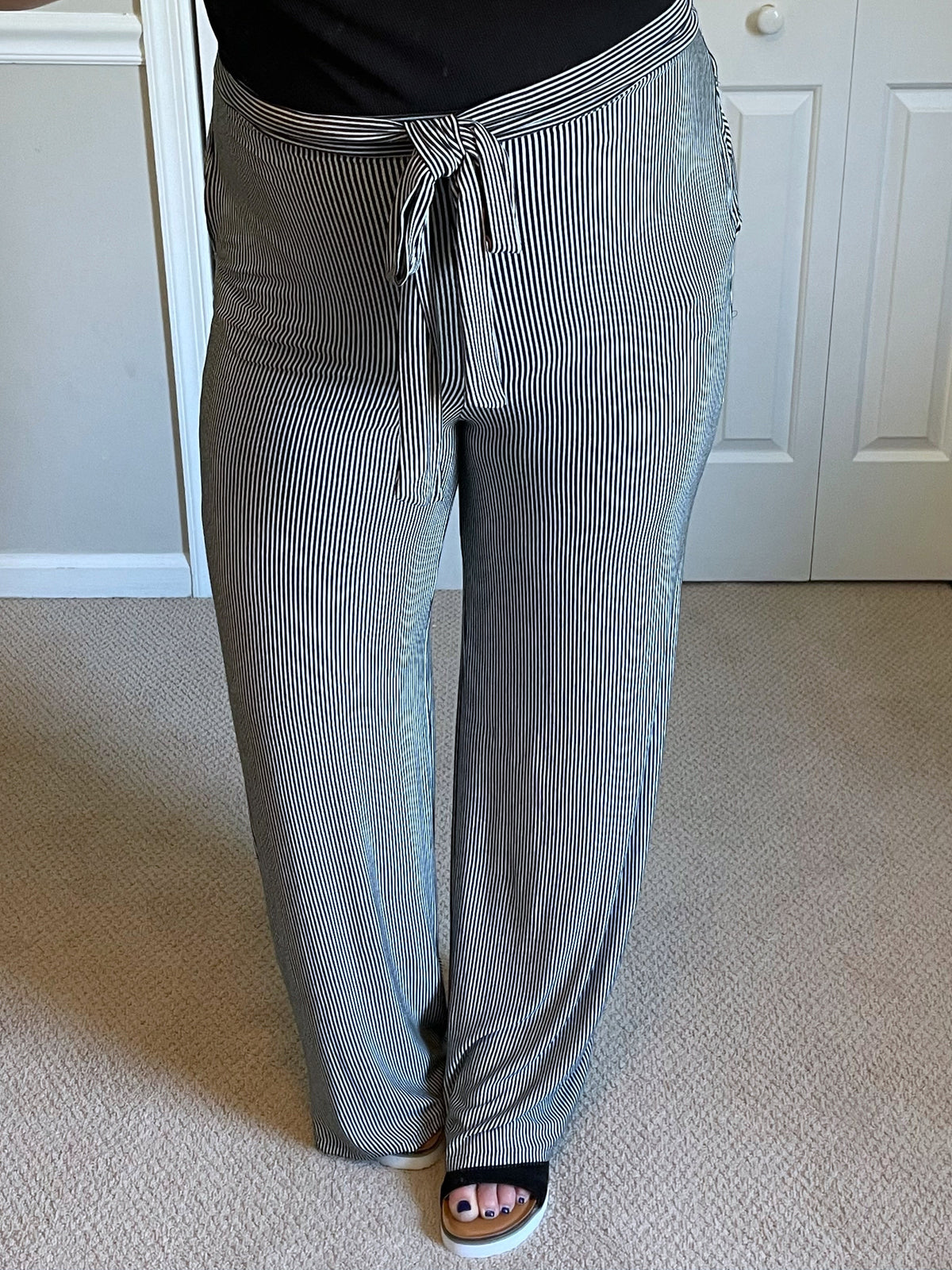 Summer Evening Palazzo Pants in Black & White Stripe-Villari Chic, women's online fashion boutique in Severna, Maryland