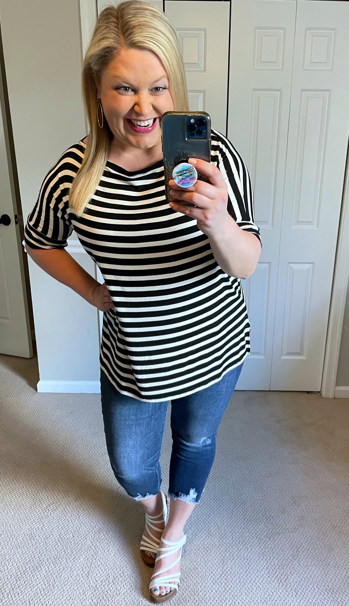 Take Me on a Ride Boat Neck Tee in Black & White Stripe-Villari Chic, women's online fashion boutique in Severna, Maryland