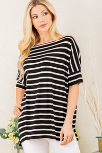 Take Me on a Ride Boat Neck Tee in Black & White Stripe-Villari Chic, women's online fashion boutique in Severna, Maryland