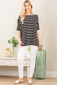 Take Me on a Ride Boat Neck Tee in Black & White Stripe-Villari Chic, women's online fashion boutique in Severna, Maryland