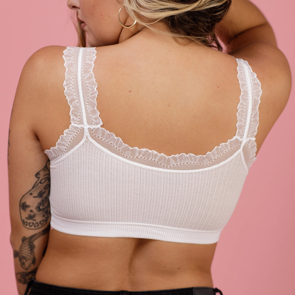 The Ellie Ribbed Bralette in White-Villari Chic, women's online fashion boutique in Severna, Maryland