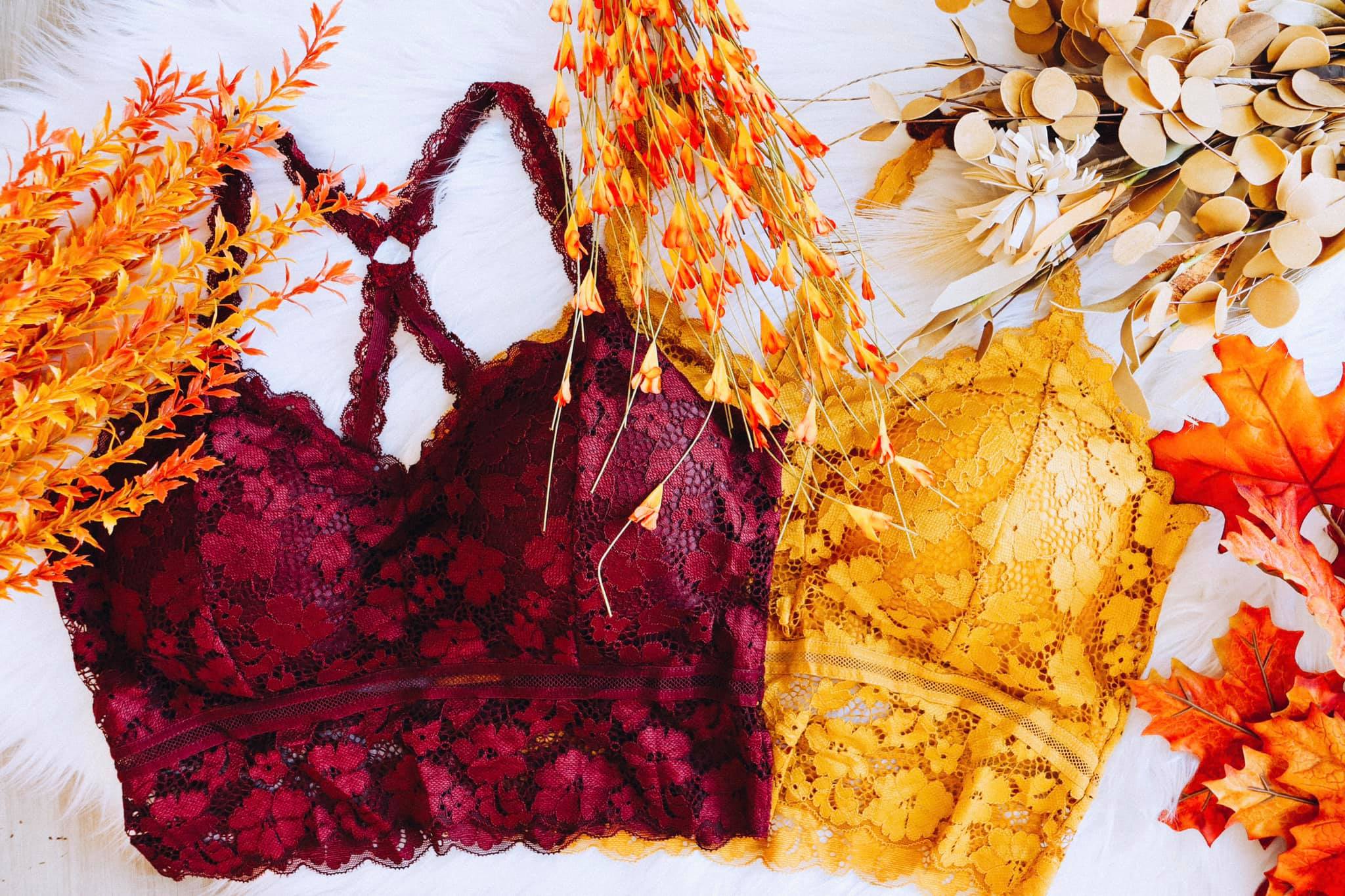 The Juliette Criss-Cross Lace Bralette in Fall Colors