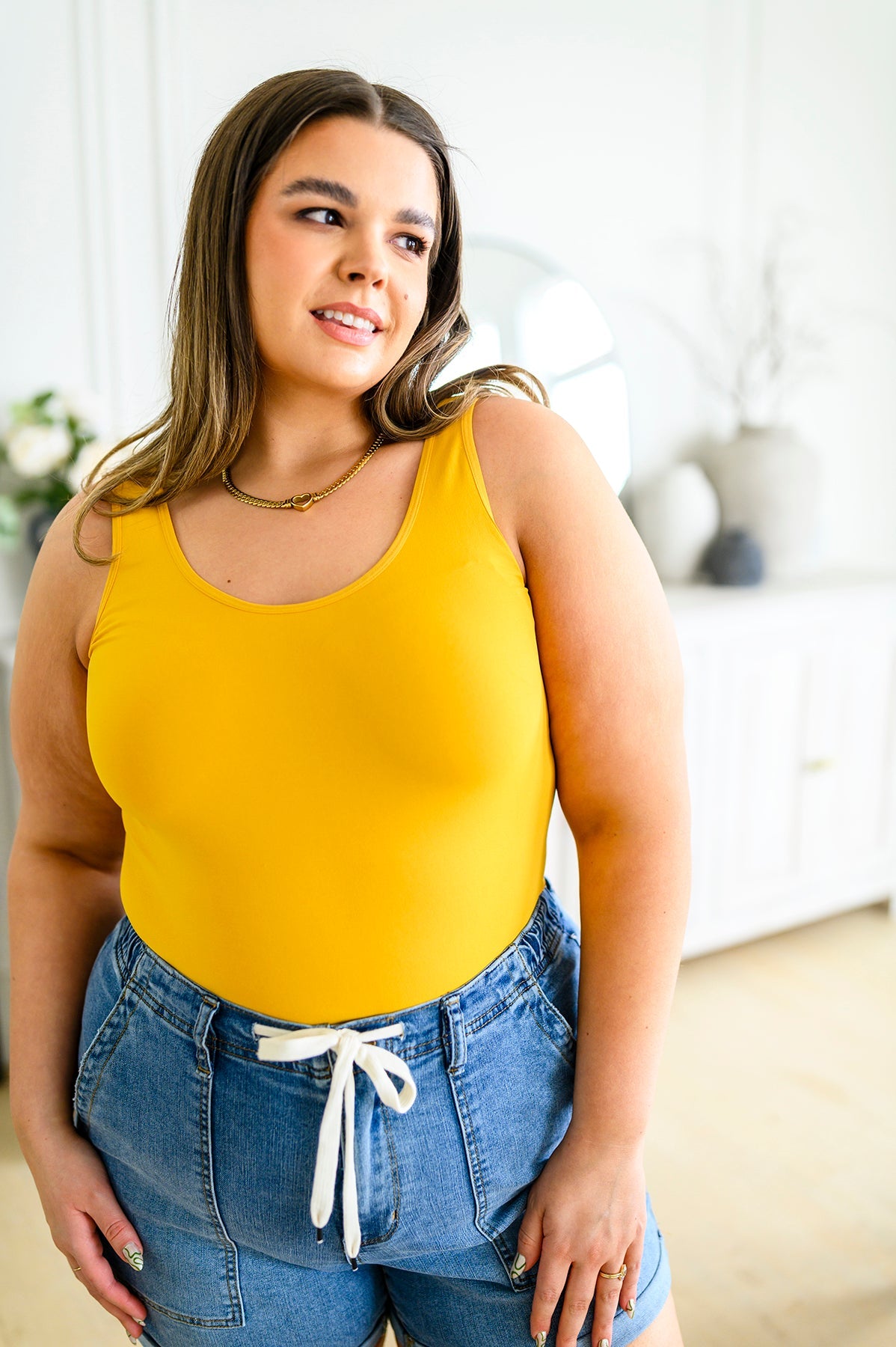 The Basics Reversible Longline Tank in Mustard-Womens-Villari Chic, women's online fashion boutique in Severna, Maryland