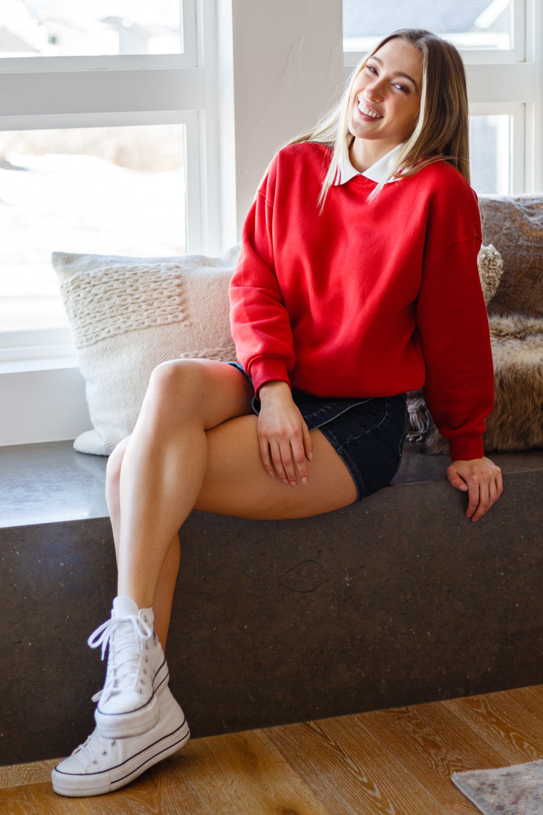 The Princeton Crew Neck Sweatshirt in Red-Womens-Villari Chic, women's online fashion boutique in Severna, Maryland