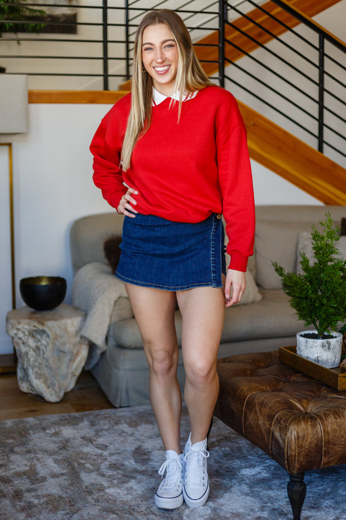 The Princeton Crew Neck Sweatshirt in Red-Womens-Villari Chic, women's online fashion boutique in Severna, Maryland