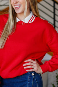 The Princeton Crew Neck Sweatshirt in Red-Womens-Villari Chic, women's online fashion boutique in Severna, Maryland