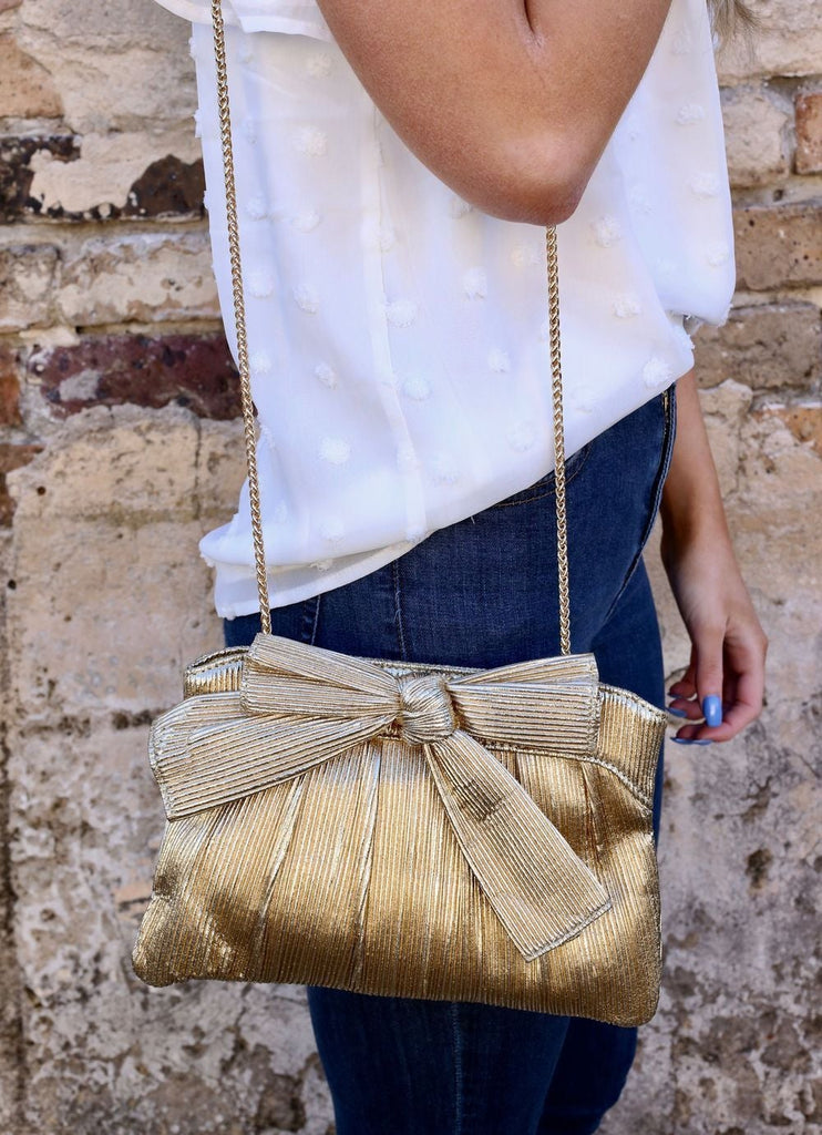 Tied in a Bow Metallic Crossbody Bag - 2 Colors!-Villari Chic, women's online fashion boutique in Severna, Maryland