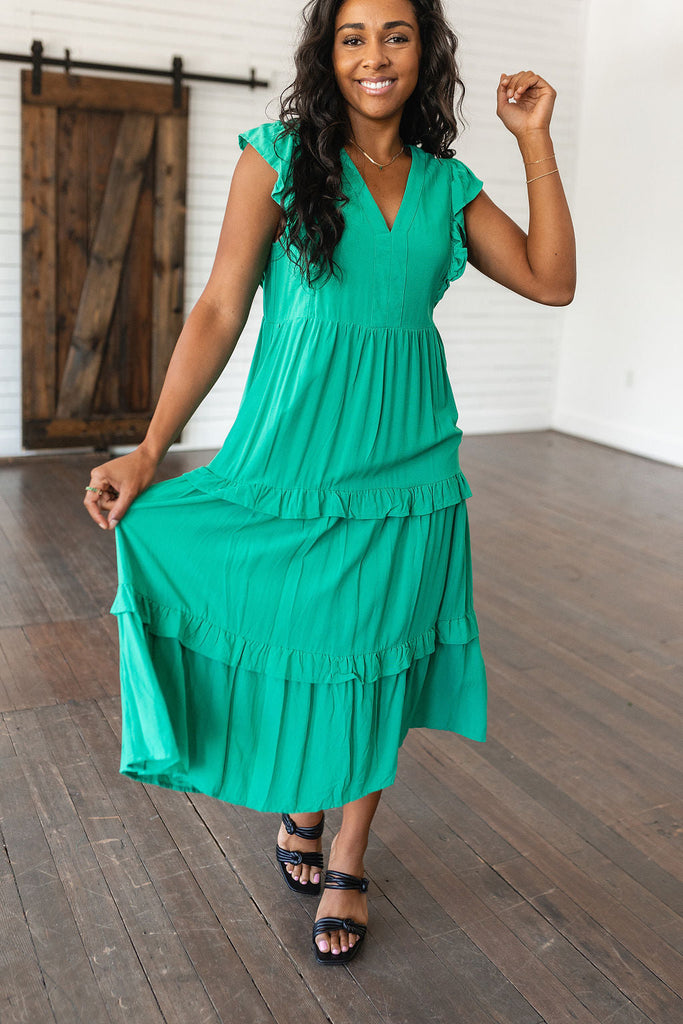 Tiers in Heaven Tiered Midi Dress in Green-Womens-Villari Chic, women's online fashion boutique in Severna, Maryland