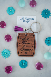 Travel is My Therapy Wood Keychain with Tassel-Villari Chic, women's online fashion boutique in Severna, Maryland