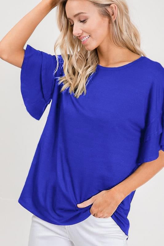 Ultra Soft Ruffle Dolman Sleeve Top in Royal Blue-Villari Chic, women's online fashion boutique in Severna, Maryland