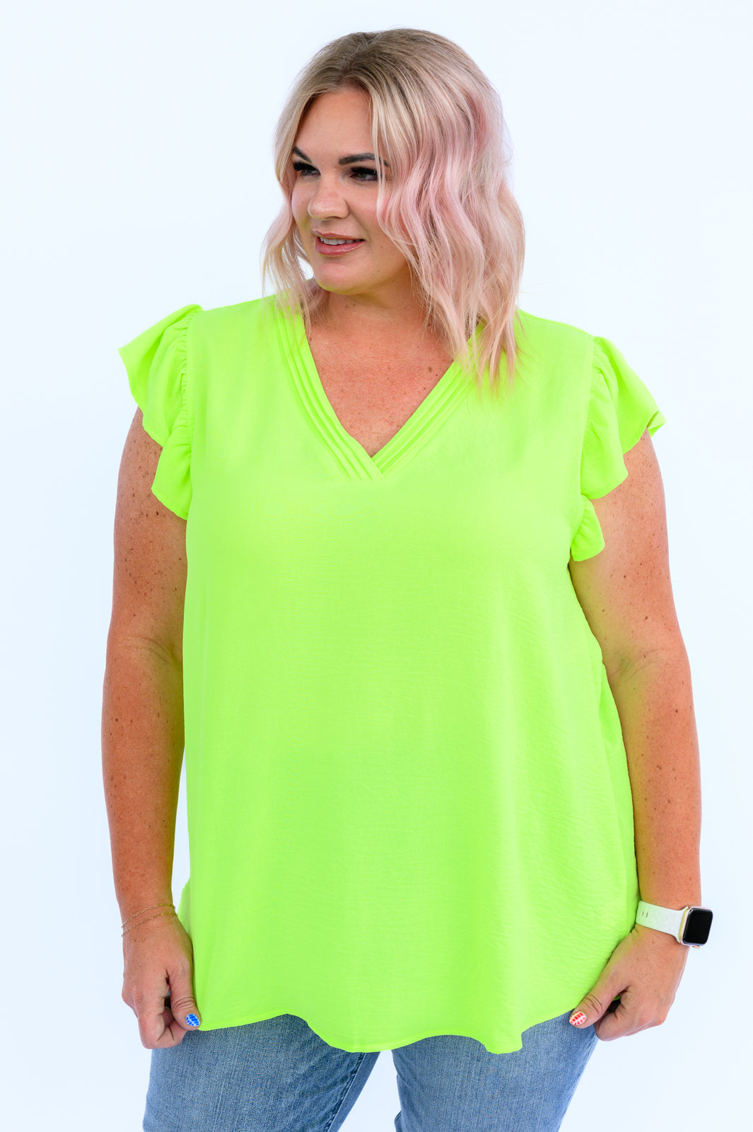 Under Neon Lights Ruffle Sleeve Top-Womens-Villari Chic, women's online fashion boutique in Severna, Maryland