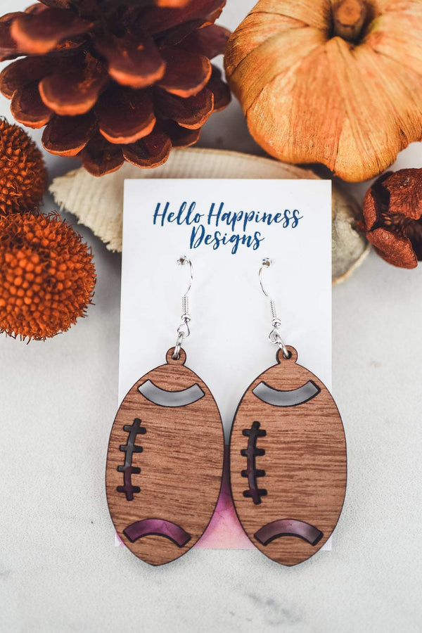 Wood Football Dangle Earrings-Villari Chic, women's online fashion boutique in Severna, Maryland