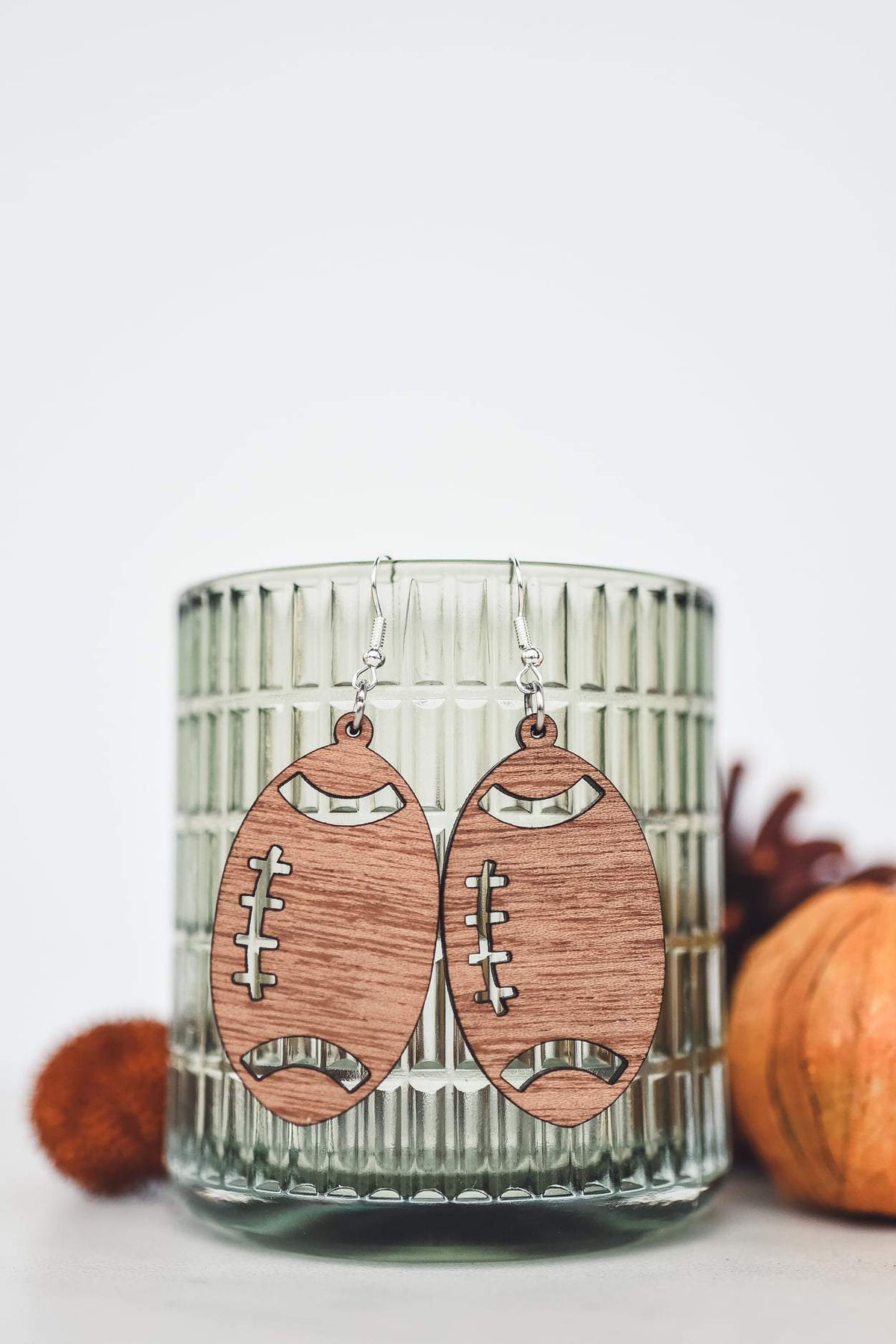 Wood Football Dangle Earrings-Villari Chic, women's online fashion boutique in Severna, Maryland