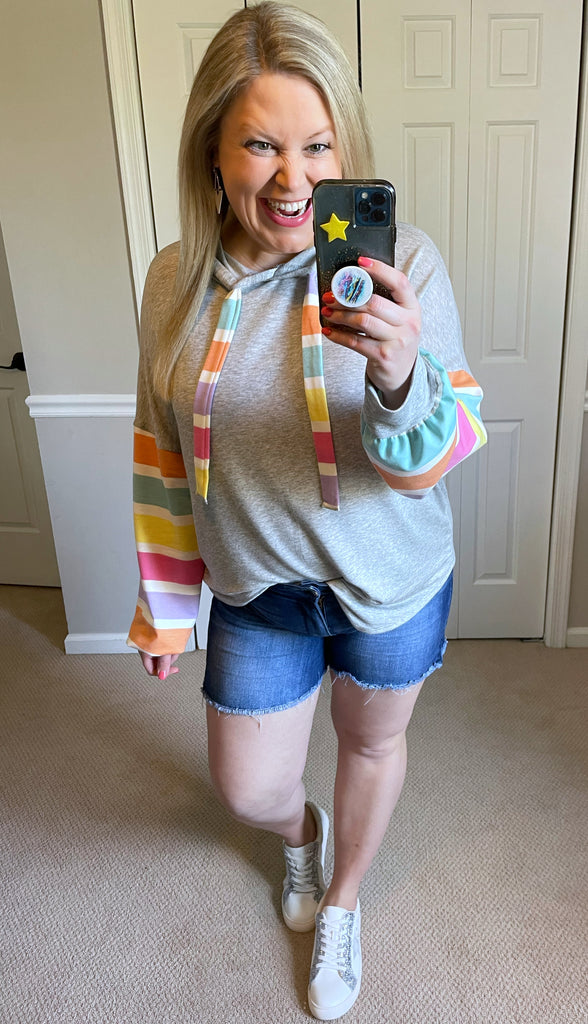 Rainbow Connection Striped Hoodie-Womens-Villari Chic, women's online fashion boutique in Severna, Maryland