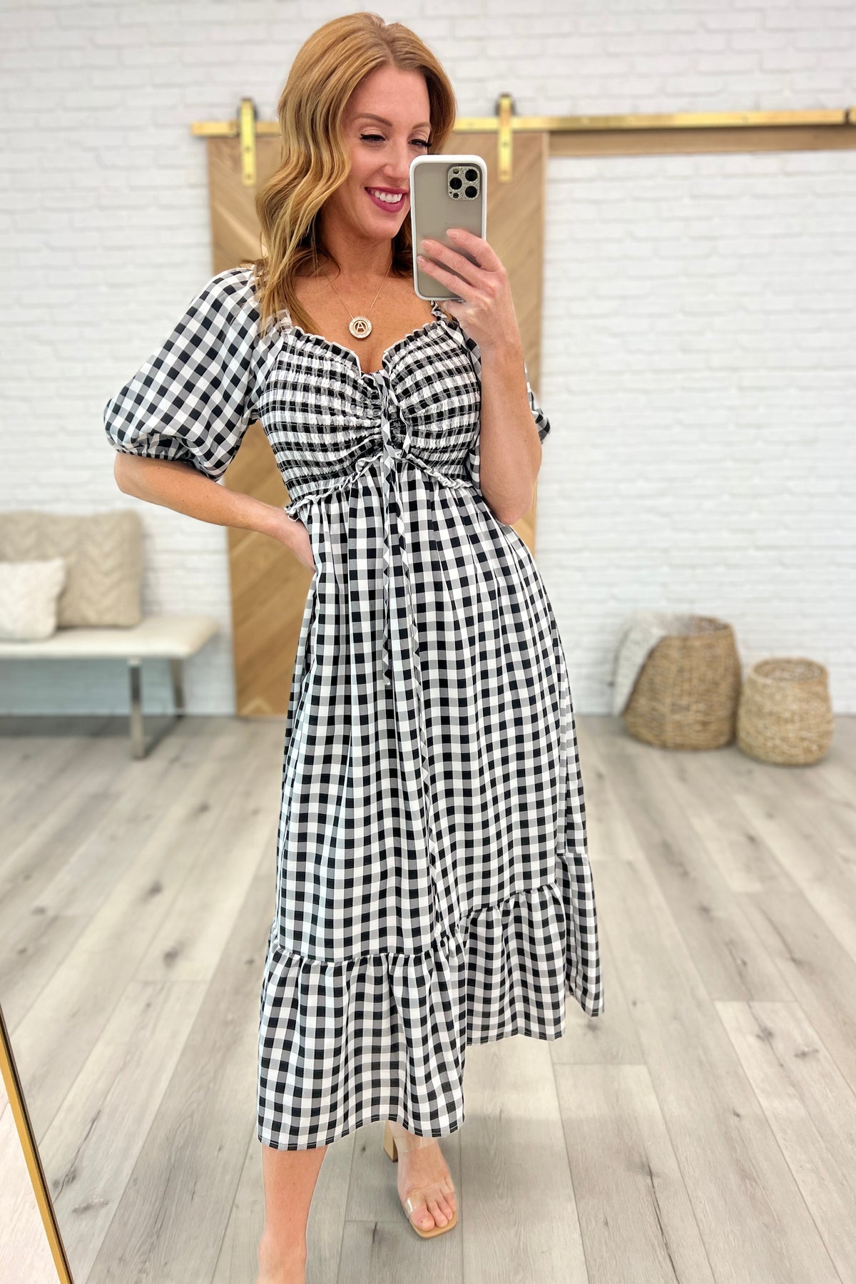 Greenville Gingham Midi Dress-Womens-Villari Chic, women's online fashion boutique in Severna, Maryland