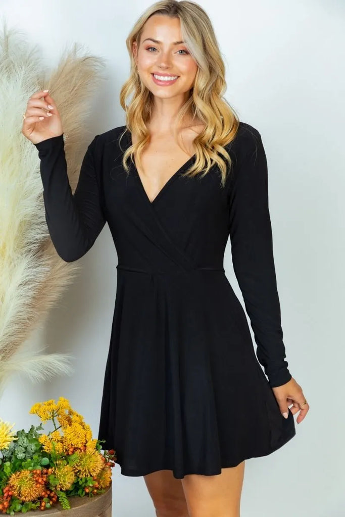 Oh Snap Surplice Dress with Shorts in Black-Villari Chic, women's online fashion boutique in Severna, Maryland