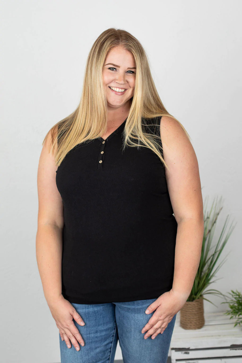 Addison Henley Tank in Black-Villari Chic, women's online fashion boutique in Severna, Maryland