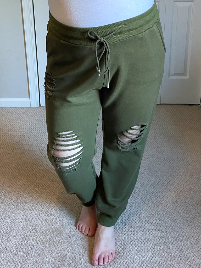 Kick Back Distressed Joggers in Olive-Womens-Villari Chic, women's online fashion boutique in Severna, Maryland