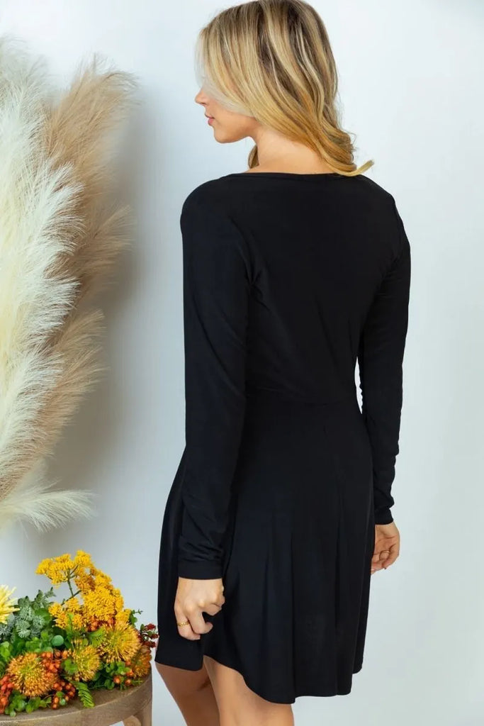 Oh Snap Surplice Dress with Shorts in Black-Villari Chic, women's online fashion boutique in Severna, Maryland
