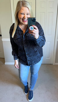 Mineral Washed Shacket in Navy-Villari Chic, women's online fashion boutique in Severna, Maryland