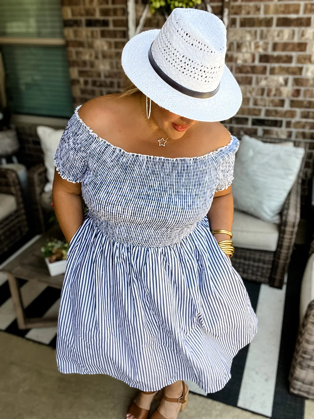 Hadley Smocked Dress in Nautical Stripes-Villari Chic, women's online fashion boutique in Severna, Maryland